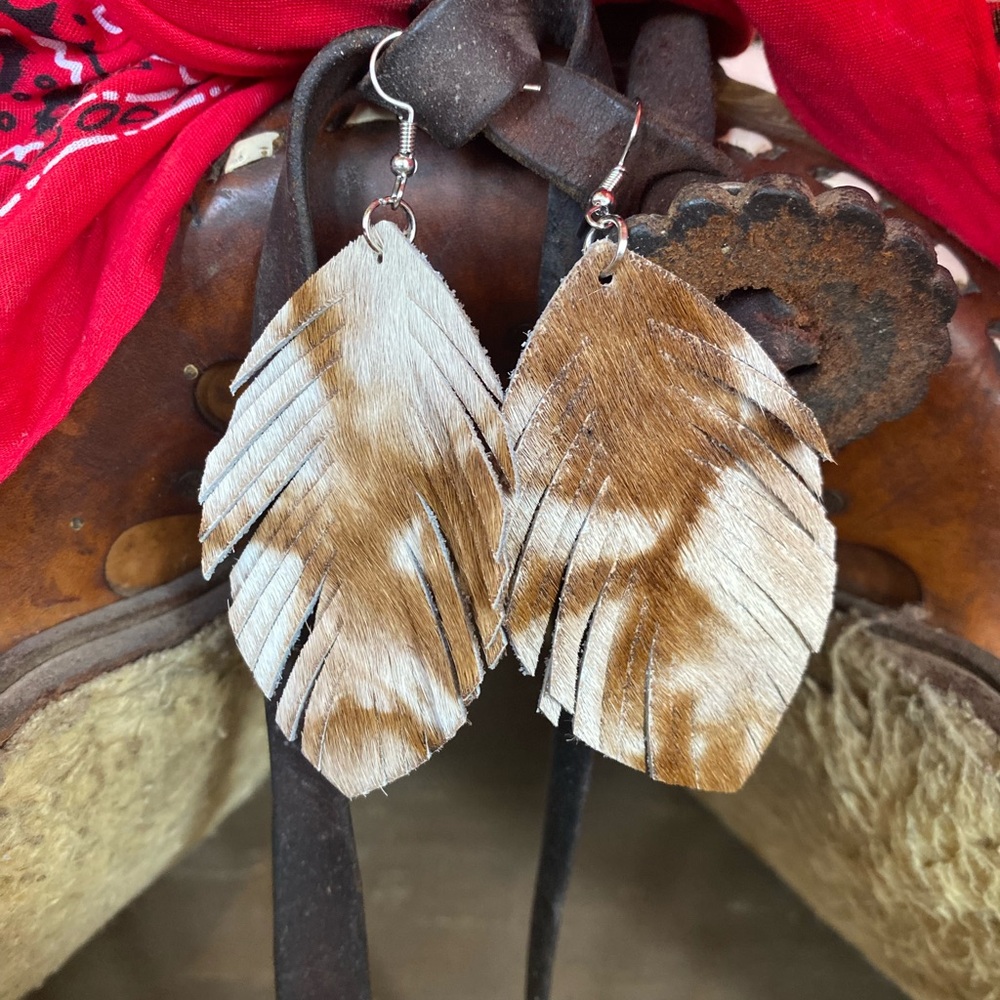Leather feather earrings